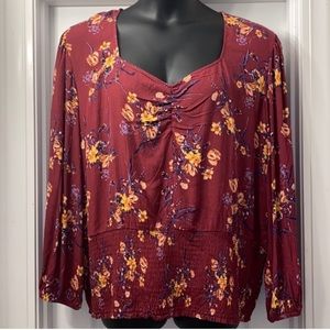 New! Maurices Red Floral Sweetheart Neck Smocked Bottom Top
